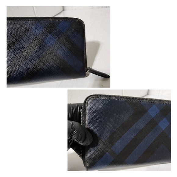 Authentic BURBERRY London Check Zip Around Wallet Navy Blue - Picture 9 of 13